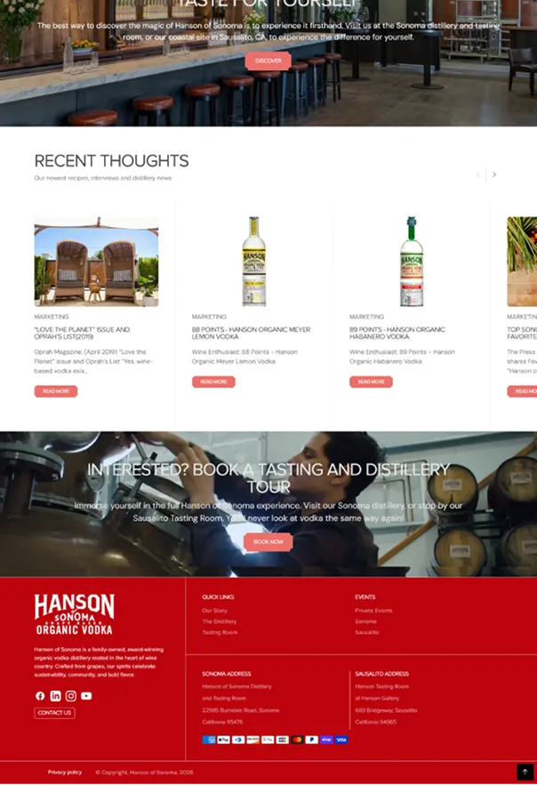 Hanson of Sonoma Product Recipes and Blog Section